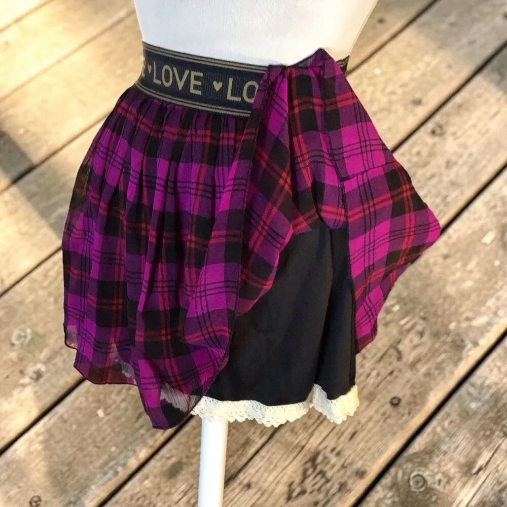 Jessica Simpson Love Skirt W/ Edged Slip Purple&Red Plaid Size Large